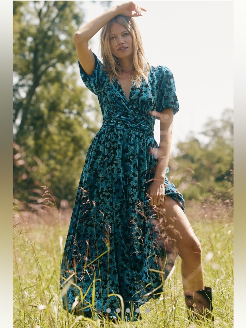 NEW Anthropologie Katerina Blue Floral Velvet‎ V-Neck Maxi Dress